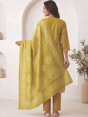 Women Ethnic Motifs Printed Beaded Cotton Kurta with Trousers & Dupatta 4