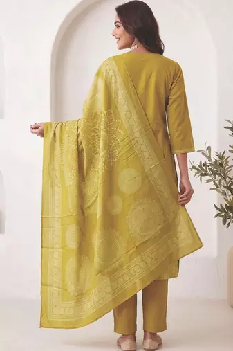 Women Ethnic Motifs Printed Beaded Cotton Kurta with Trousers & Dupatta