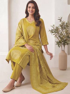 Women Ethnic Motifs Printed Beaded Cotton Kurta with Trousers & Dupatta 5