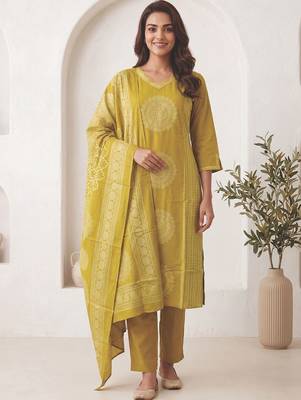 Women Ethnic Motifs Printed Beaded Cotton Kurta with Trousers & Dupatta 6