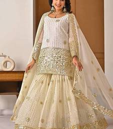 cream georgette party wear embroidery sharara suit set