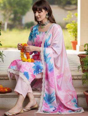Women Floral Embroidered Empire Thread Work Kurta with Trousers & With Dupatta 1
