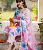 Women Floral Embroidered Empire Thread Work Kurta with Trousers & With Dupatta