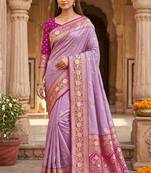 Lavender soft banarasi silk saree with zari weaving meenakari design