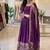 Plum Embroidery Sequences With Mirror Silk Blend Gown Set