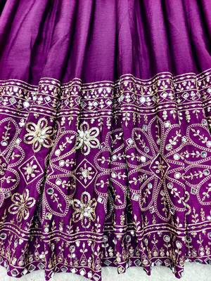 Plum Embroidery Sequences With Mirror Silk Blend Gown Set 3