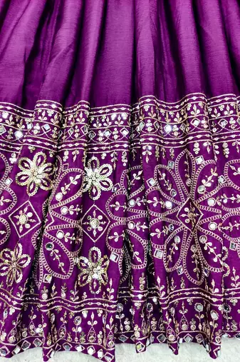 Plum Embroidery Sequences With Mirror Silk Blend Gown Set