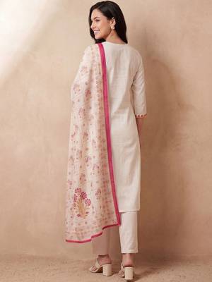 Women Ethnic Motifs Embroidered Thread Work Cotton Kurta with Trousers & With Dupatta 5