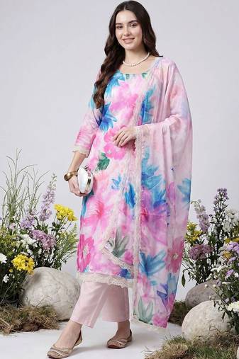 Women Floral Printed Kurta with Trousers & With Dupatta