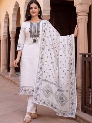 Women Ethnic Motifs Embroidered Regular Mirror Work Pure Cotton Kurta with Trousers & With Dupatta 1