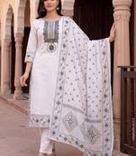 Women Ethnic Motifs Embroidered Regular Mirror Work Pure Cotton Kurta with Trousers & With Dupatta