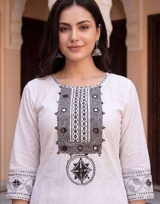 Women Ethnic Motifs Embroidered Regular Mirror Work Pure Cotton Kurta with Trousers & With Dupatta 2