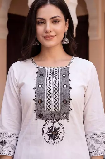 Women Ethnic Motifs Embroidered Regular Mirror Work Pure Cotton Kurta with Trousers & With Dupatta