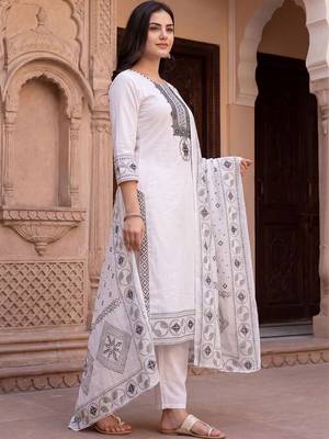 Women Ethnic Motifs Embroidered Regular Mirror Work Pure Cotton Kurta with Trousers & With Dupatta 3