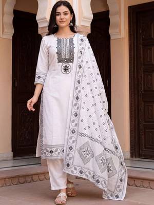 Women Ethnic Motifs Embroidered Regular Mirror Work Pure Cotton Kurta with Trousers & With Dupatta 6