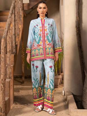 Sky blue rayon printed co-ord set 1