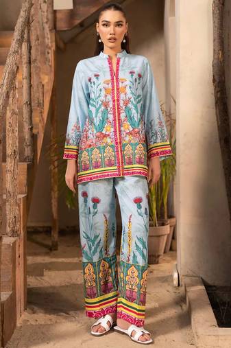 Sky blue rayon printed co-ord set