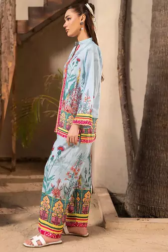 Sky blue rayon printed co-ord set