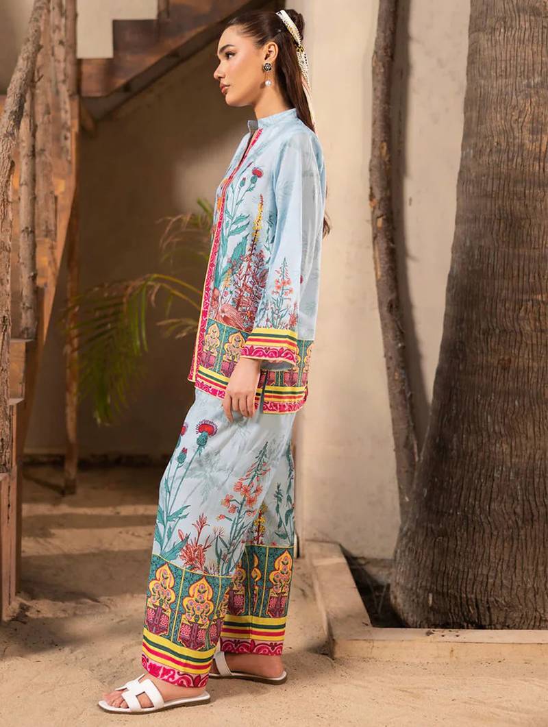 Sky blue rayon printed co-ord set