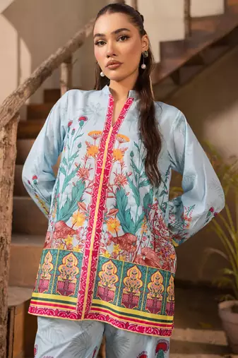 Sky blue rayon printed co-ord set