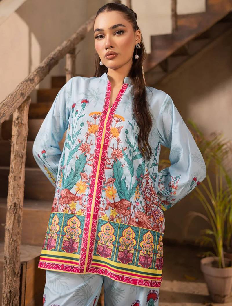 Sky blue rayon printed co-ord set