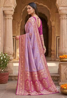 Lavender soft banarasi silk saree with zari weaving meenakari design 3