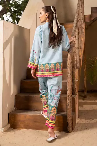 Sky blue rayon printed co-ord set
