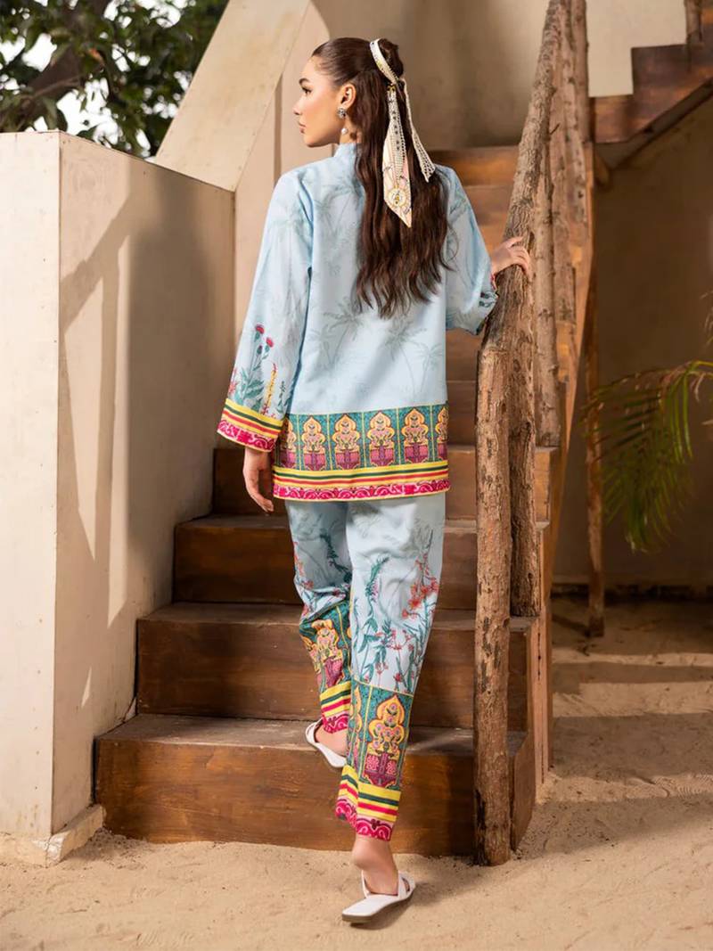 Sky blue rayon printed co-ord set