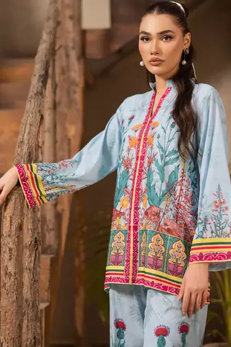 Sky blue rayon printed co-ord set