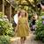 Girls printed cotton linen a-line dress – sleeveless olive gold summer frock with dual front bows