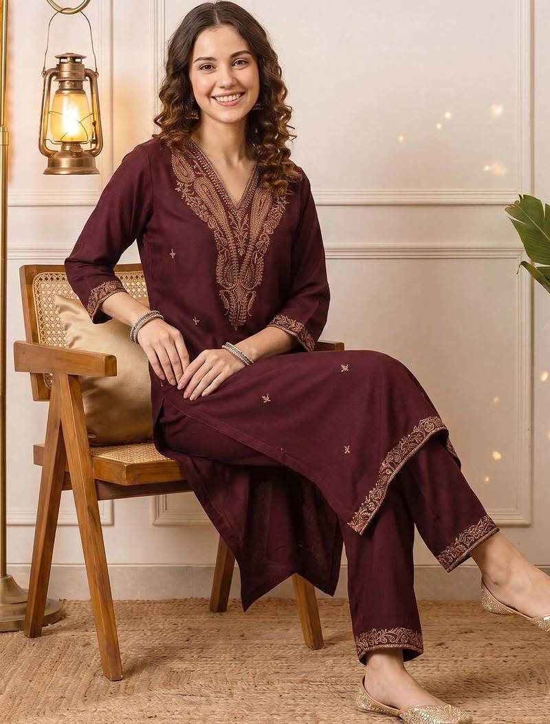 Women Ethnic Motifs Embroidered Thread Work Kurta with Trousers & With Dupatta