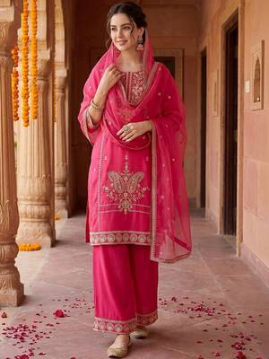 Women Ethnic Motifs Embroidered Sequinned Kurta with Palazzos & With Dupatta 1
