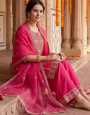 Women Ethnic Motifs Embroidered Sequinned Kurta with Palazzos & With Dupatta 5