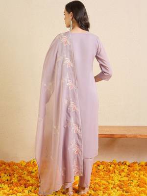 Women Floral Embroidered Thread Work Cotton Kurta with Trousers & With Dupatta 3