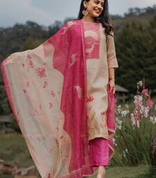 Cream zarna silk printed kurta pant set