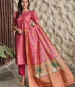 Rani pink french crepe printed kurta pant set