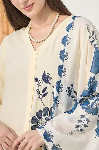 Floral Printed Straight Kurta With Palazzos & Dupatta