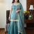 Teal fandy silk heavy thread embroidery work kurta sharara set