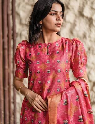 Rani pink french crepe printed kurta pant set 2