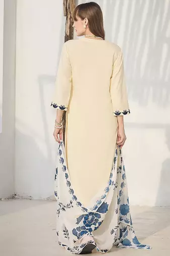 Floral Printed Straight Kurta With Palazzos & Dupatta