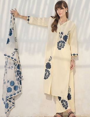 Floral Printed Straight Kurta With Palazzos & Dupatta 6