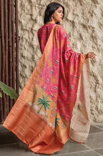 Rani pink french crepe printed kurta pant set