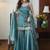 Teal fandy silk heavy thread embroidery work kurta sharara set