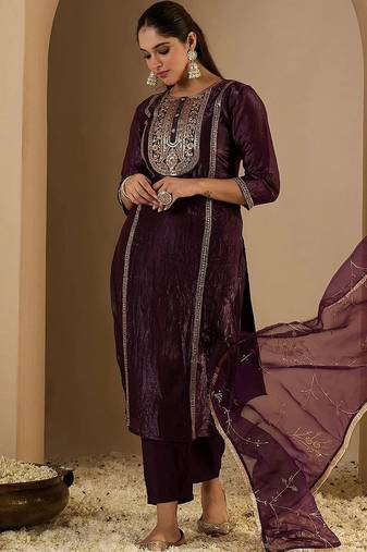 Women Ethnic Motifs Embroidered Thread Work Kurta with Trousers & With Dupatta