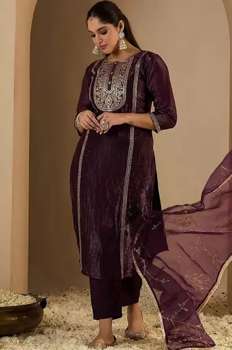 Women Ethnic Motifs Embroidered Thread Work Kurta with Trousers & With Dupatta