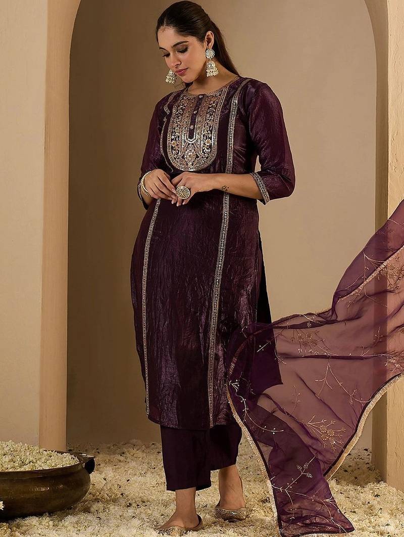 Women Ethnic Motifs Embroidered Thread Work Kurta with Trousers & With Dupatta