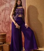 Purple georgette heavy thread embroidery work kurta with palazzo & dupatta set