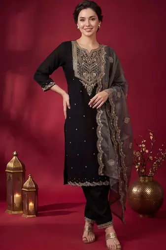 Women Ethnic Motifs Embroidered Kurta with Trousers & With Dupatta