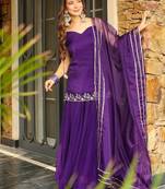 Purple rangoli silk embroidery lace border work kurta palazzo set