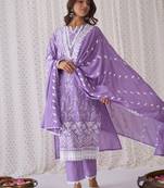 Women Ethnic Motifs Embroidered Thread Work Cotton Kurta with Trousers & With Dupatta